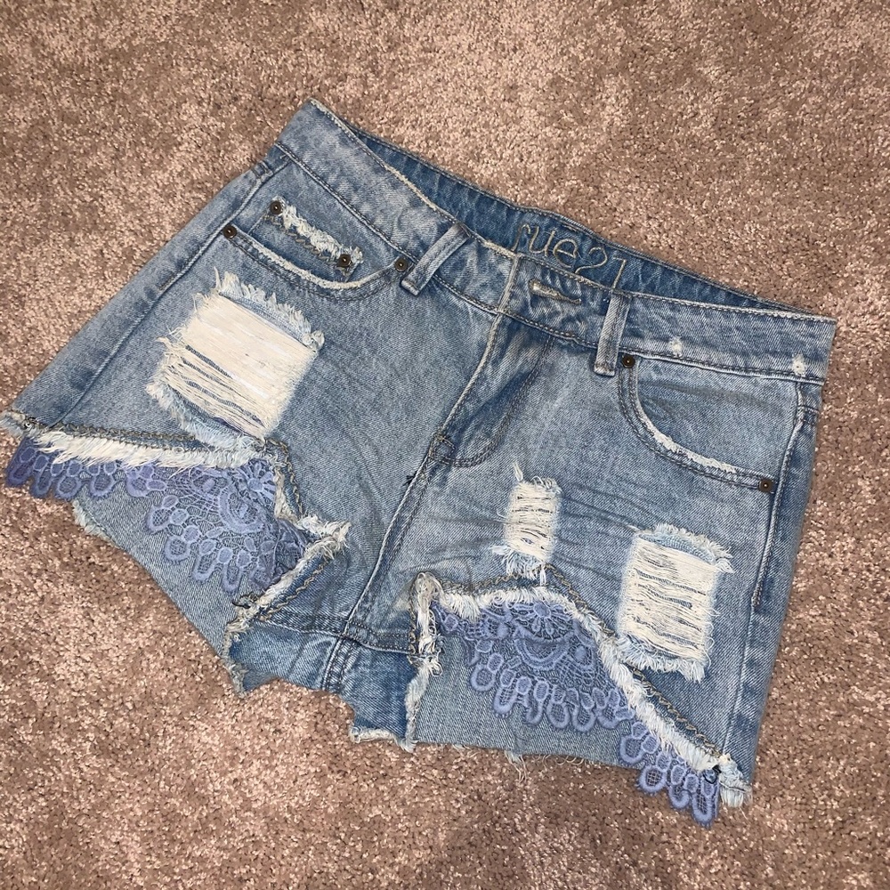 Light Wash Crochet Jean Shorts